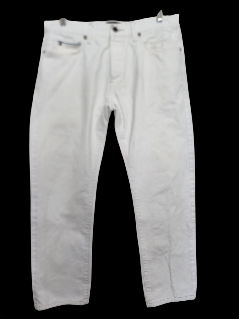J.Crew 5 Pocket White Cotton Jeans Navy Contrast Stitch Button Front Fly 32 x 30